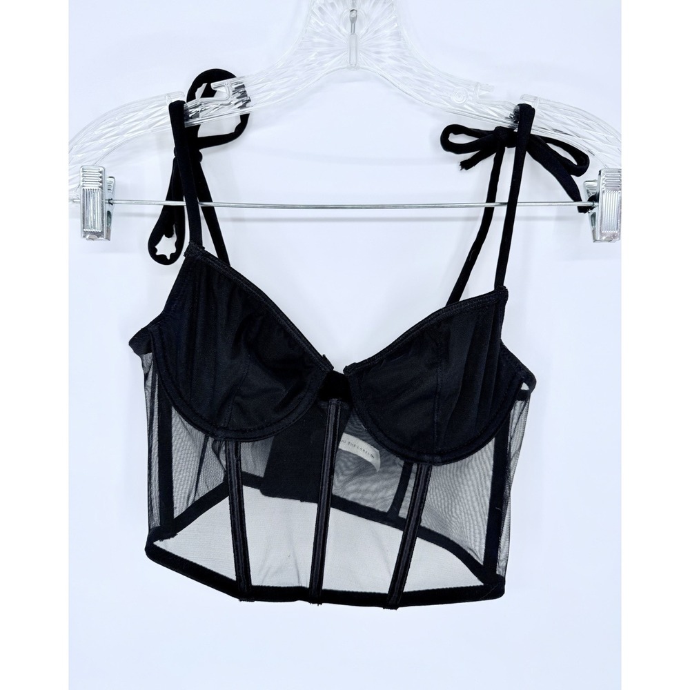 Kat The Label Black Mesh Corset Top Small Elastane Boned Hook & Eye